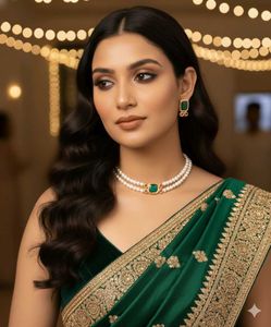 Elegant Green & Pearls Jewellery Set Party Wear