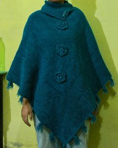 Stylish Teal Knitted Poncho