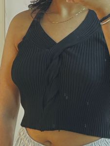Black Halter Knit Top