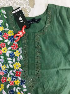 Hand Painted Floral Embroidered Green Tunic