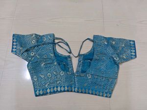 Blue Zari Chanderi Silk Saree+ Blouse Piece