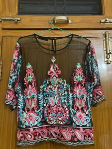 Shein Embroidered Mesh Top
