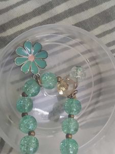 Mint Green Beaded Bracelet with Flower Charm