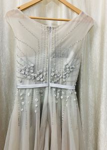 Elegant Tulle Evening Gown Silver New