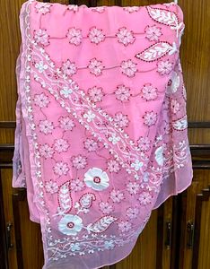 LUCKNOWI Pink Chikan Saree