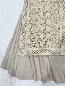 Elegant Beige Laced A-line Dress