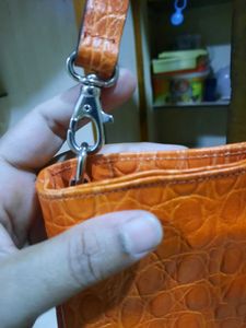 Vintage Orange Croc Embossed Shoulder Bag