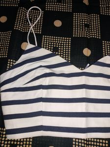 blue and white striped, bra style crop top