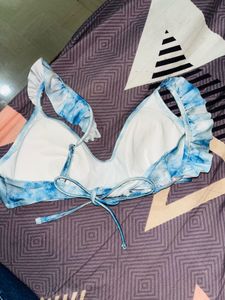 Blue Tie Dye Ruffle Bikini Top