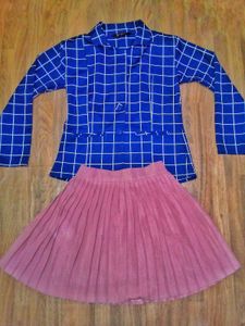 Checkered Jacket & Korean Pleated Skirt