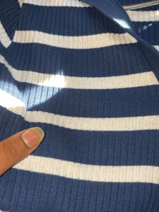 Stripped Print, Polo Collar Crop Tee
