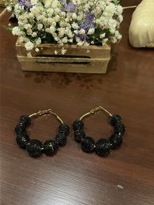 Black Beaded Hoop Earrings
