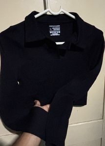 ✨ PrettyLittleThing Black Ribbed Crop Top (Size L)