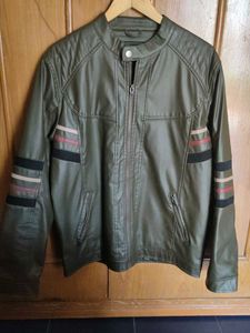 Fine Grain Leather Olive Green Racer Jacket