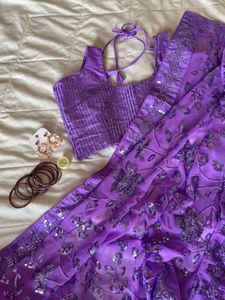 Bollywood y2k Purple sequins Saree
