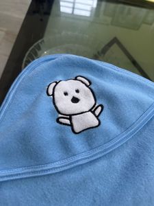 Blue Baby Blanket with Teddy Bear