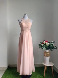 Peach Lace Halter Maxi Dress