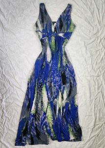 Royal Blue Abstract Print Maxi Stretch Dress