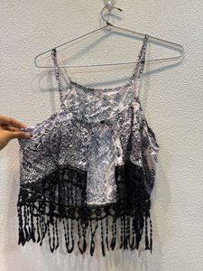 Boho Print Fringe Crop Top