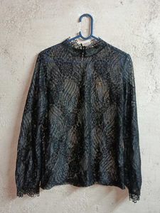 Elegant Partywear See-through Lace Top Blouson