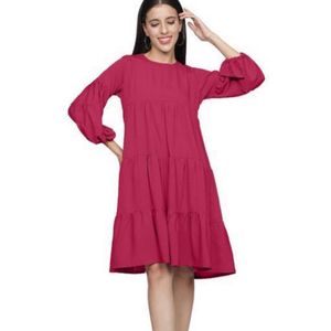 Tiered Dark Pink Dress with Balloon Sleeves
