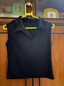 Sleeveless Polo Top Combo - Red and Black