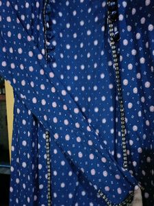 Blue Printed Ambrela Cut Long Sleeve Shrug