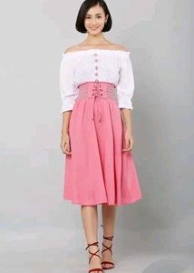Pink &amp; White Fit and Flare Dress (BK)
