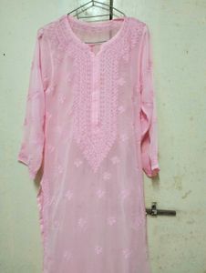 Pink Chikan Kari Lucknowi Kurti