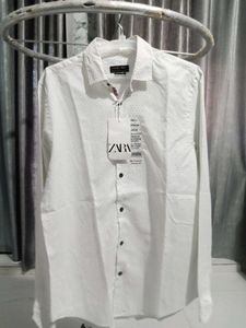 Zara Man White Patterned Shirt Size L
