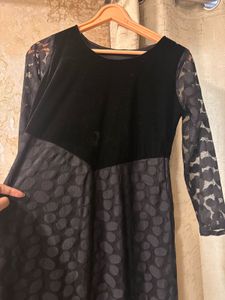 Elegant Black Velvet &amp; Lace Dress, Bust-32