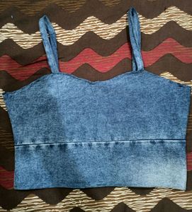 Denim Fitted Crop Top