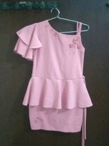 Pink Ruffle One-Shoulder Dress