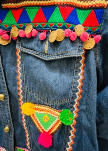 Colorful Boho Denim Summer Jacket/ Brand New
