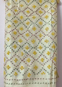 Beautiful Half-White Fancy Saree With Falls.