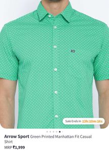 Arrow Sport Sea Green Pure Cotton Casual Shirt