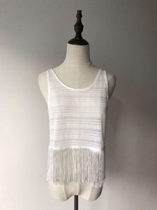 H&amp;M Divided White Open Knit Fringe Hem Sleeveless