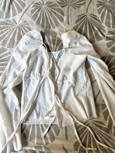 White Plaid Tie-Front Top