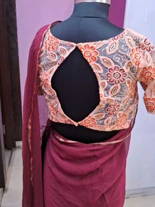 Elegant Maroon Saree with Blouse For Girls