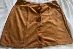 Brown Suede Button-Front Mini Skirt