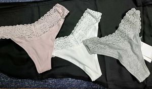 Lace Trim Thong Panties - 3 Pack