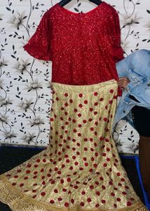 Red Sequin Lehenga Choli Set