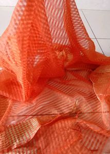 Orange With Gold Lines Pattern Dupptaa ( Women )