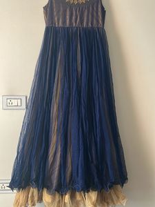 Elegant Blue &amp; Gold Ethnic Gown L size