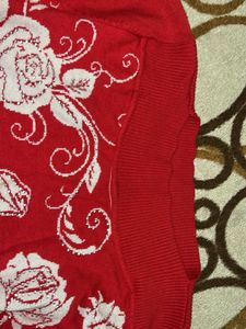 Red Floral Print Pullover Sweater