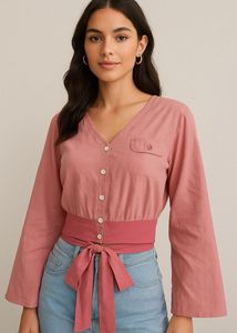 SHEIN Pink Wrap Tie Top