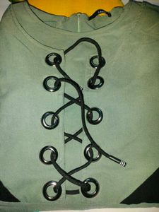 Olive Green Dress with Lace-Up Detail