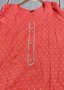 pink Dotted Kurti with Wooden Buttons