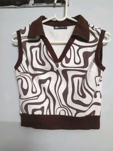 Zara Brown Pattern Top