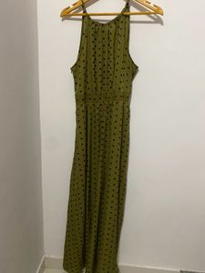 Olive Polka Dot Maxi Halter Neck Dress